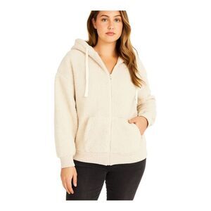 Cozy Sherpa Fleece Full Zip Hoodie Jacket Coat Oversized M Lou and Grey for Loft